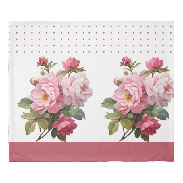 Elegant Pink Peony Floral Duvet Cover (Front)