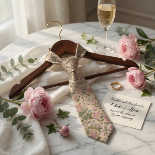 Elegant Pink Peony Floral  Neck Tie