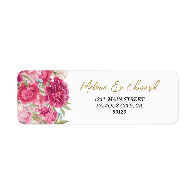 Elegant Pink Peony Florals Address Label (Front)
