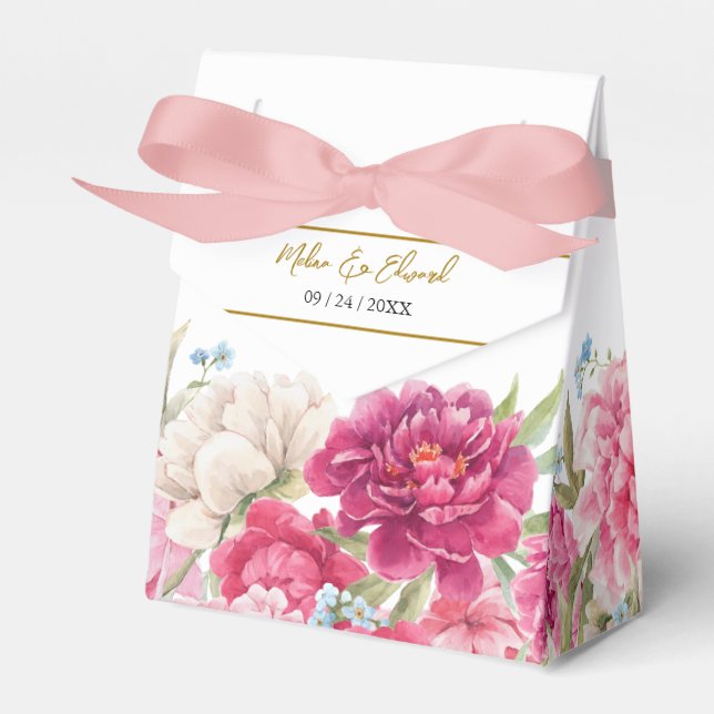 Elegant Pink Peony Florals Wedding Favor Box (Front Side)