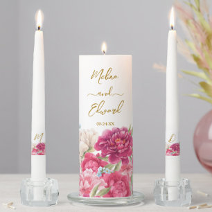 Elegant Pink Peony Florals Wedding Unity Candle Set