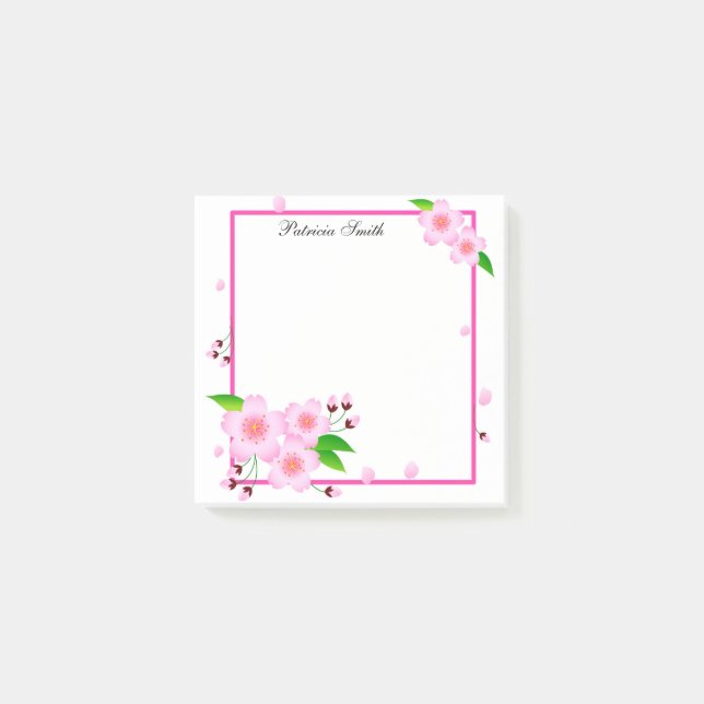 Elegant Pink Peony Flower Personalized Post-it Notes (Front)