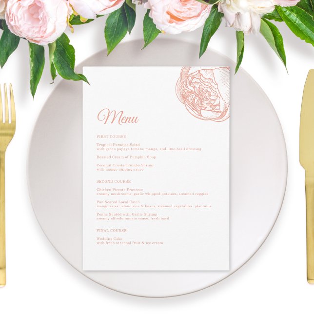 Elegant Pink Peony Flower Wedding Menu (Creator Uploaded)
