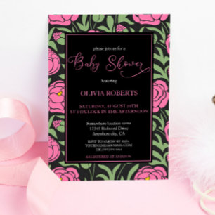 Elegant Pink Peony Flowers Baby Shower Invitation