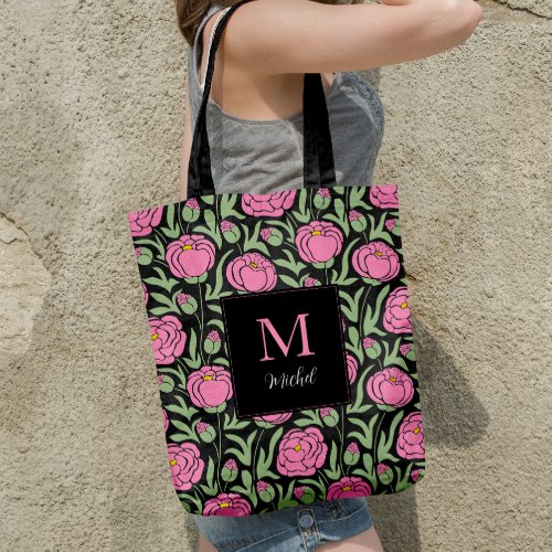 Elegant Pink Peony Flowers Personalized Tote Bag