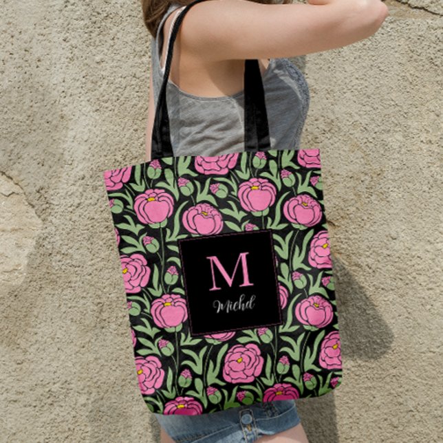 Elegant Pink Peony Flowers Personalized Tote Bag (Creator Uploaded)