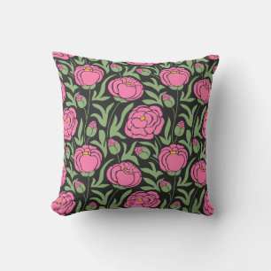 Elegant Pink Peony Flowers Throw Pillow