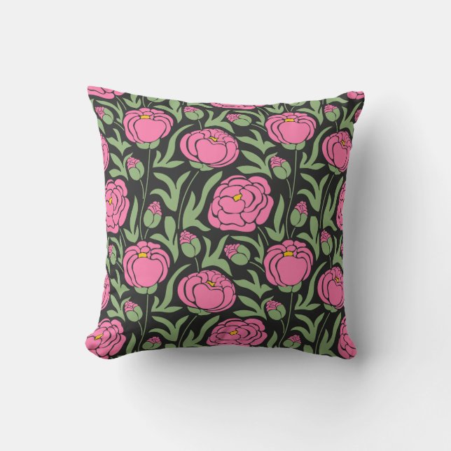 Elegant Pink Peony Flowers Throw Pillow (Front)