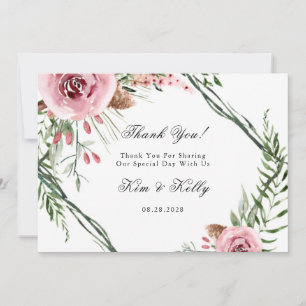Elegant Pink Peony Green Fern Thank You Cards