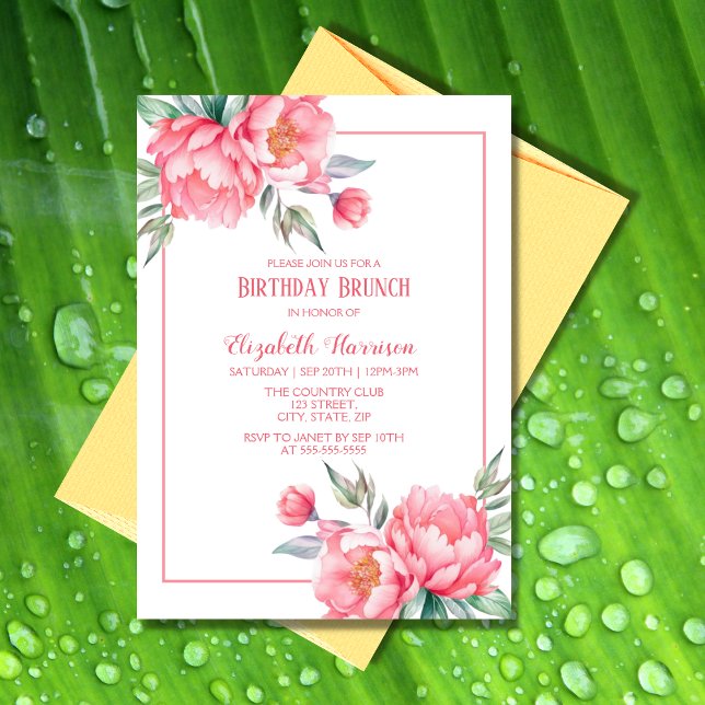 Elegant Pink Peony Greenery Birthday Brunch Invitation (Creator Uploaded)