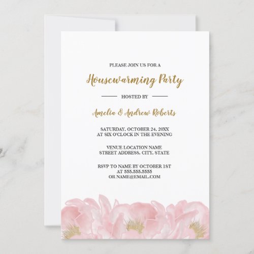 Elegant Pink Peony Housewarming Party Invitation