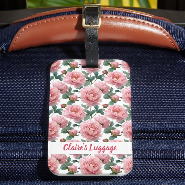 Elegant Pink Peony Pattern Luggage Tag (Front Insitu 2)