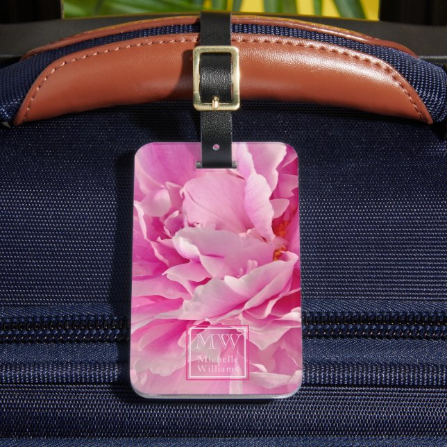 Elegant Pink Peony Photo - Personalized Luggage Tag (Front Insitu 2)