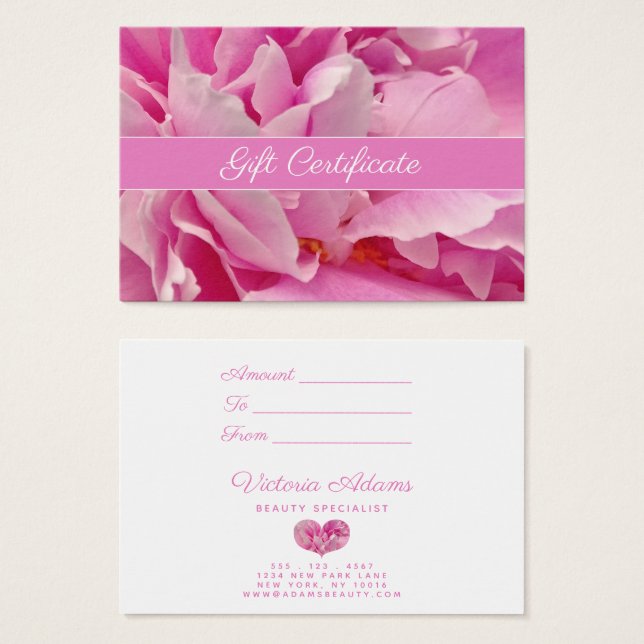 Elegant Pink Peony Photo | Salon Gift Certificate (Front & Back)