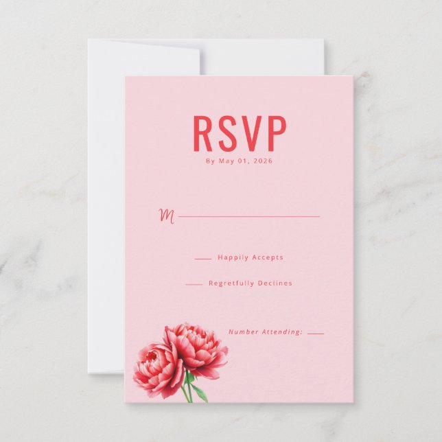 Elegant Pink Peony RSVP Card (Front)