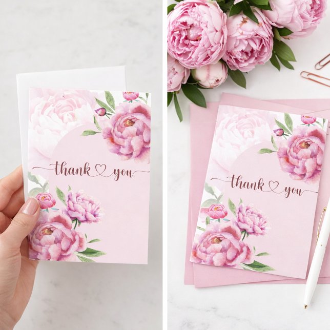 Elegant Pink Peony Thank You (Thank You Cards Peony)