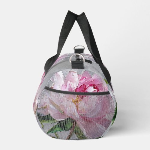 Elegant Pink Peony Thick Impasto Oil Painting  Duffle Bag