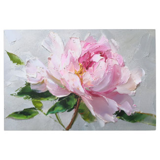 Elegant Pink Peony Thick Impasto Oil Painting Meta Metal Print
