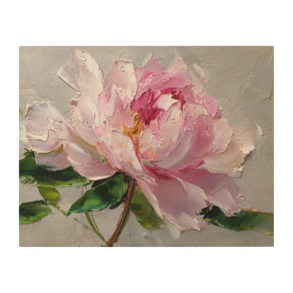 Elegant Pink Peony Thick Impasto Oil Painting Wood Wall Art