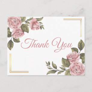 Elegant Pink Peony Vintage Floral Thank You Postcard
