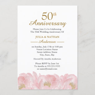 Elegant Pink Peony Wedding Anniversary Invitation