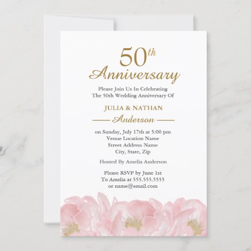 Elegant Pink Peony Wedding Anniversary Invitation