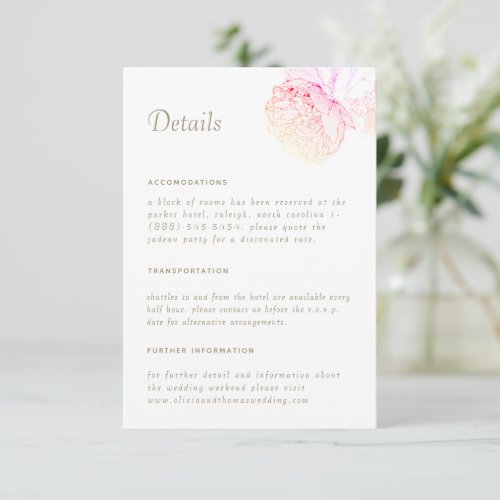 Elegant Pink Peony Wedding Details Enclosure Card