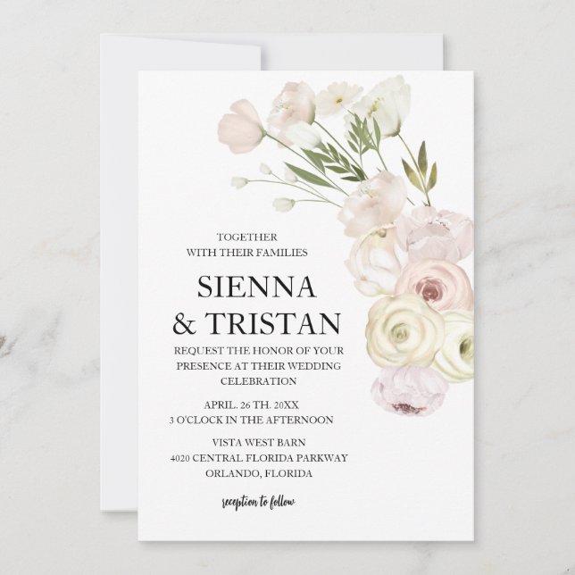 Elegant Pink Peony Wedding  Invitation (Front)