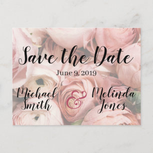 Elegant Pink Peony Wedding Save the Date Postcard