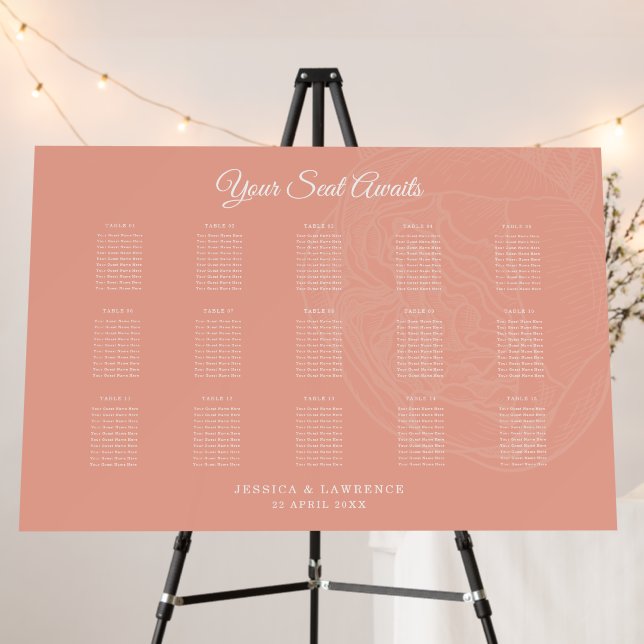 Elegant Pink Peony Wedding Seating Chart Foam Board (In Situ (Stand))