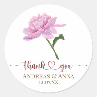 Elegant Pink Peony Wedding Thank You Classic Round Sticker