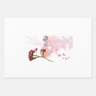 Elegant Pink Perfume Bottle & Flowers Gift Wrappin Wrapping Paper Sheets