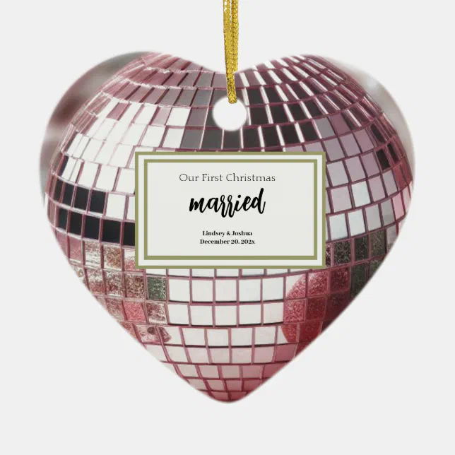 Elegant Pink Personalized First Christmas Newlywed Ceramic Ornament