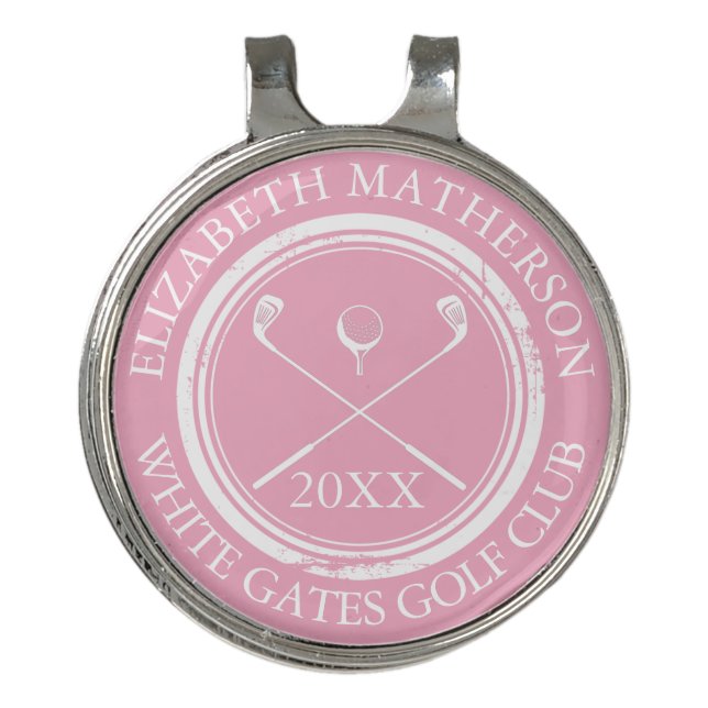 Elegant Pink Personalized Modern Golf Hat Clip (Front)