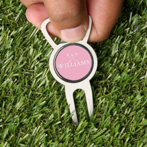 Elegant Pink Personalized Name Golf Clubs Divot Tool