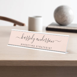 Elegant Pink Personalized Name Script Calligraphy Desk Name Plate