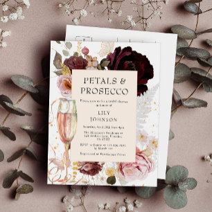 Elegant Pink Petals & Prosecco Bridal Shower Invitation Postcard