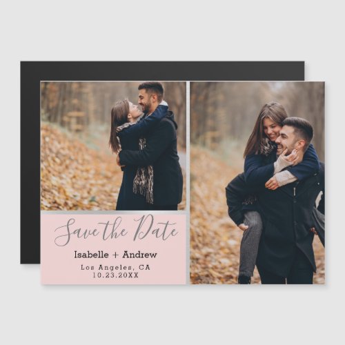 Elegant Pink Photo Collage Silver Save the Date Magnetic Invitation