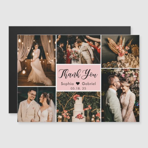 Elegant Pink Photo Collage Wedding Thank You 