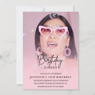 Elegant Pink Photo Dinner 34th birthday Invitation