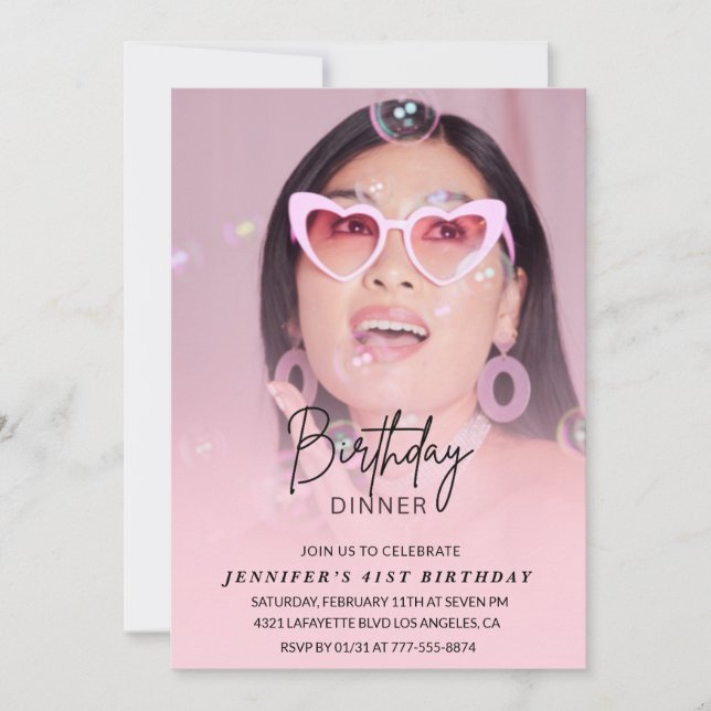 Elegant Pink Photo Dinner 41st birthday Invitation (Front)