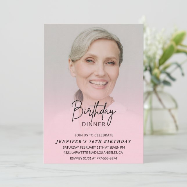 Elegant Pink Photo Dinner 76th birthday  Invitation (Standing Front)