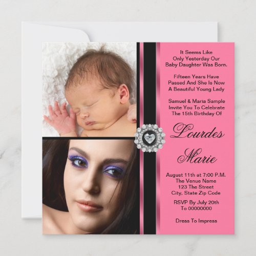 Elegant Pink Photo Quinceanera Invitations