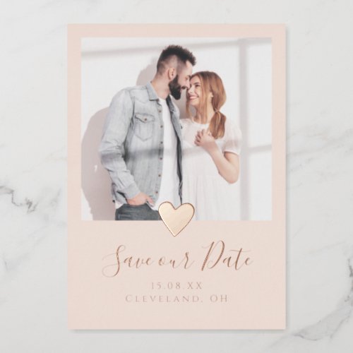 Elegant Pink Photo Save the Date Real Rose Gold  Foil Invitation