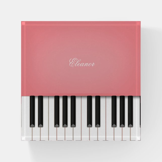 Elegant Pink Piano Custom Name and/or Job Title Paperweight (Front)