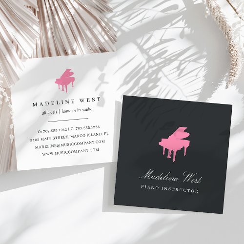 Elegant Pink Piano Instructor Music Teacher Square Business Card