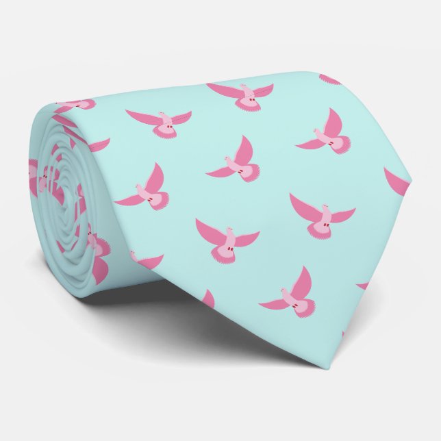Elegant Pink Pigeon Seamless Pattern Neck Tie (Rolled)