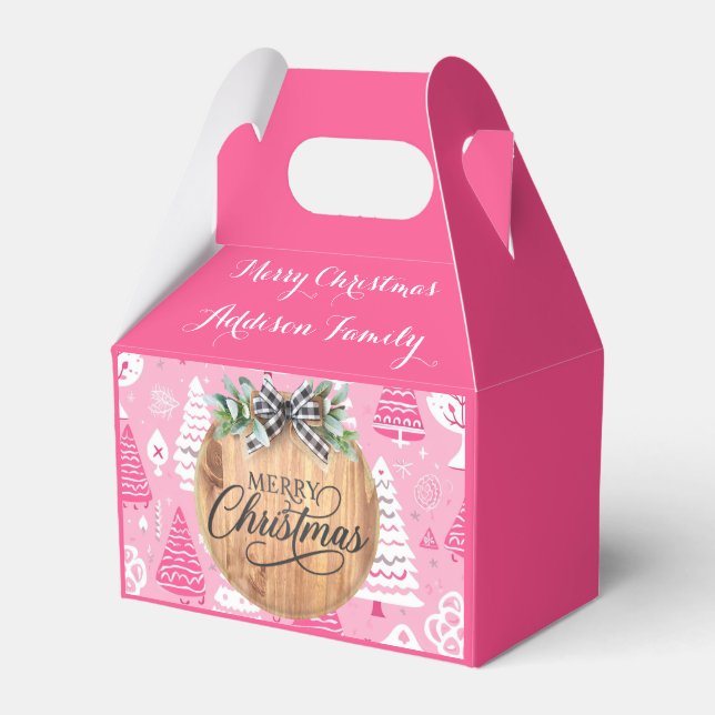 Elegant Pink pine trees patterned favor box (Front Side)