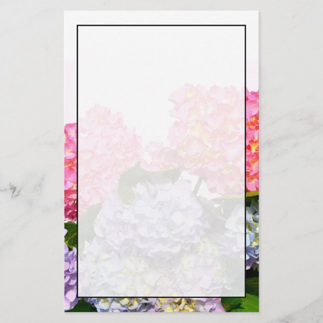 Elegant pink pink purple blue florals hydrangeas stationery (Front)