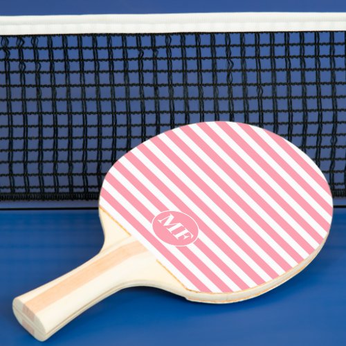 Elegant Pink Pink  White Cabana Striped Monogram  Ping Pong Paddle